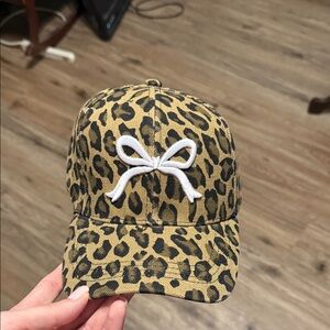 Leopard Print Cap with White Bow